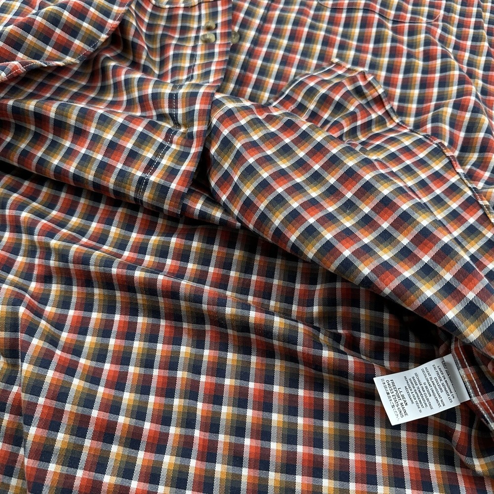 LL‎ Bean Plaid Sport Shirt Men Large TALL LT Black Orange Cotton Traditional Fit - Picture 6 of 10